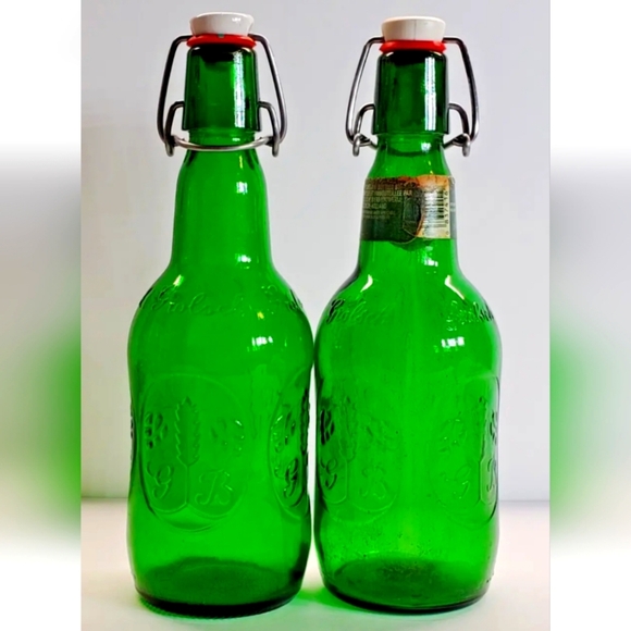 Vintage Grolsch Beer Bottles With  Swing Top, EZ Caps ~ Green Glass set of 2 - Picture 3 of 5